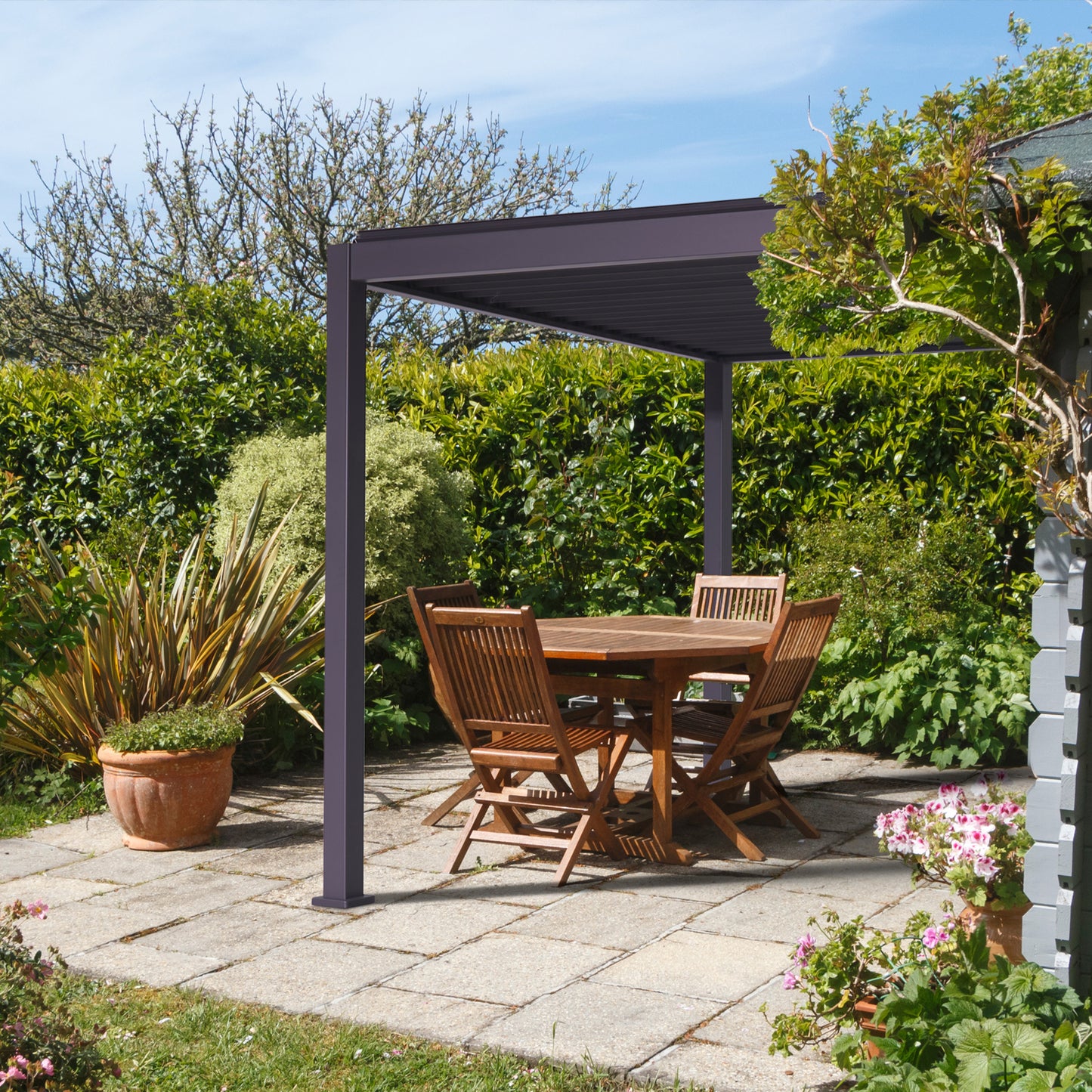 SORARA Mirador 111S Louvered Pergola Aluminum Gazebo with Adjustable Roof for Outdoor Deck Garden Patio, Charcoal