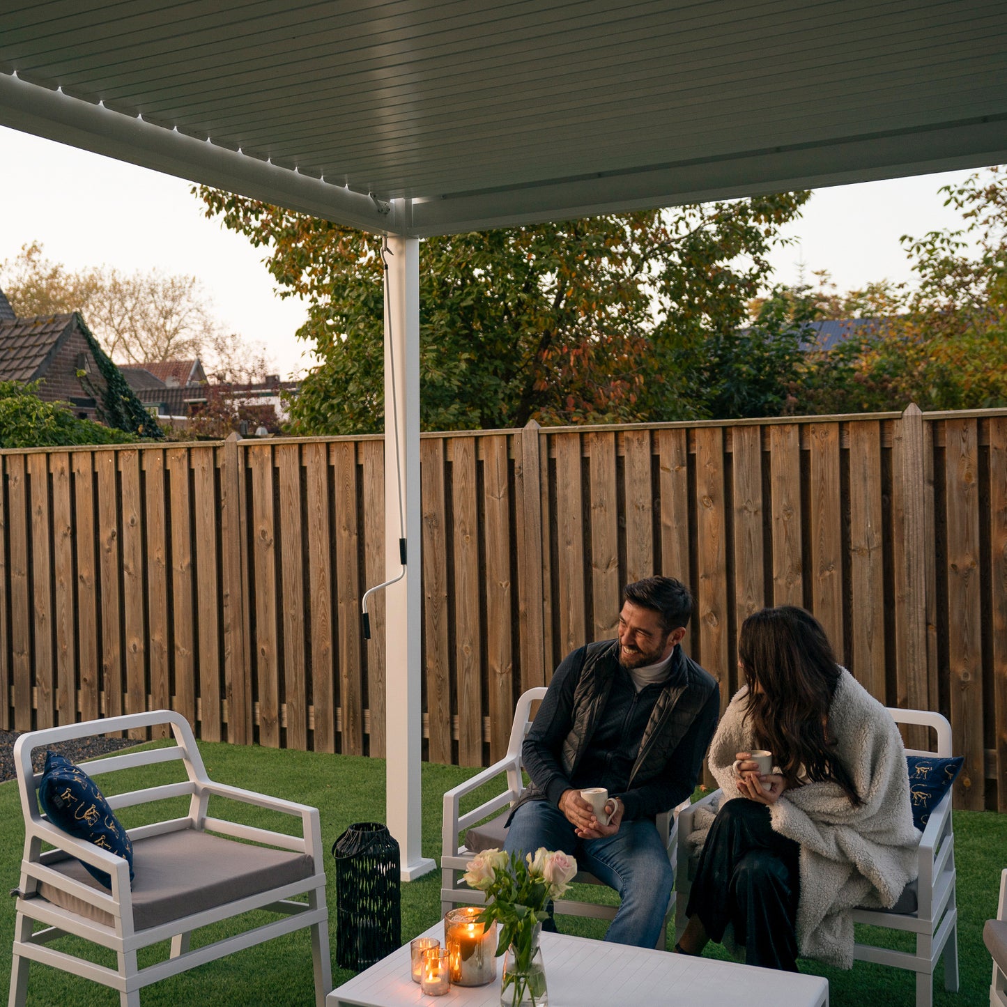 SORARA Mirador 111S Louvered Pergola Aluminum Gazebo with Adjustable Roof for Outdoor Deck Garden Patio, White